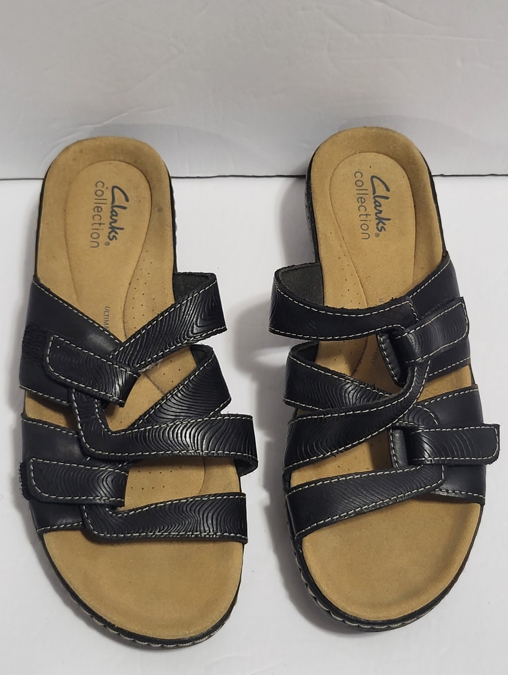 Clarks Black Multi-Strap Comfort Slide Sandals